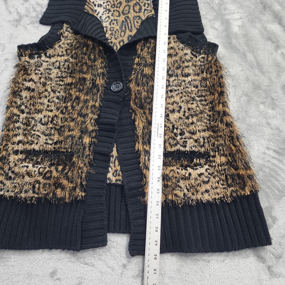 Style&Co Sweater Vest Womens L Brown Black Animal Print Fuzzy Knit Shawl Collar - Picture 7 of 8
